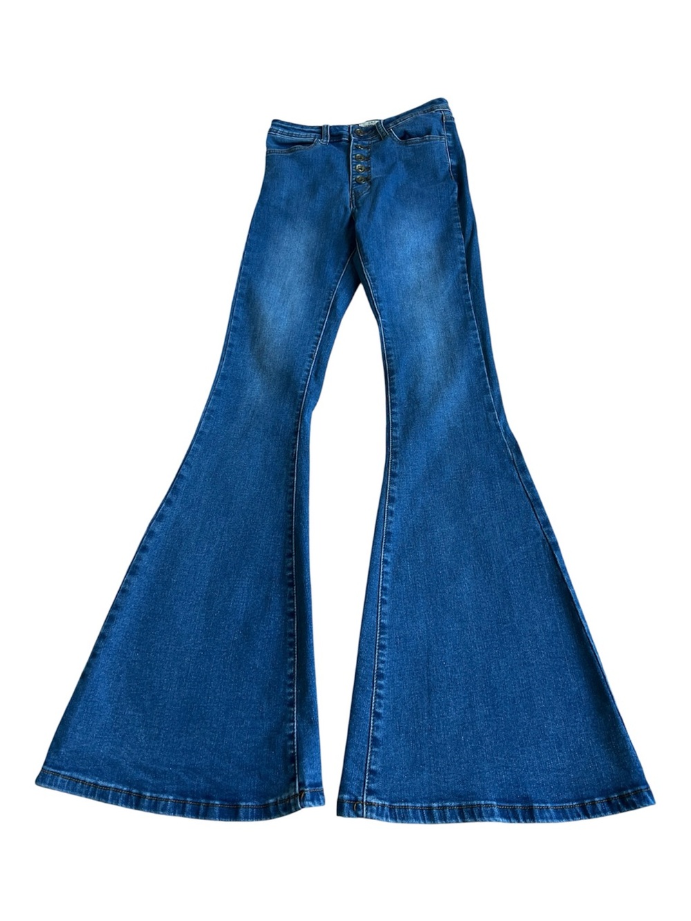 Women's High-Rise Dark Blue Flare Jeans - Wide Leg Bell Bottom